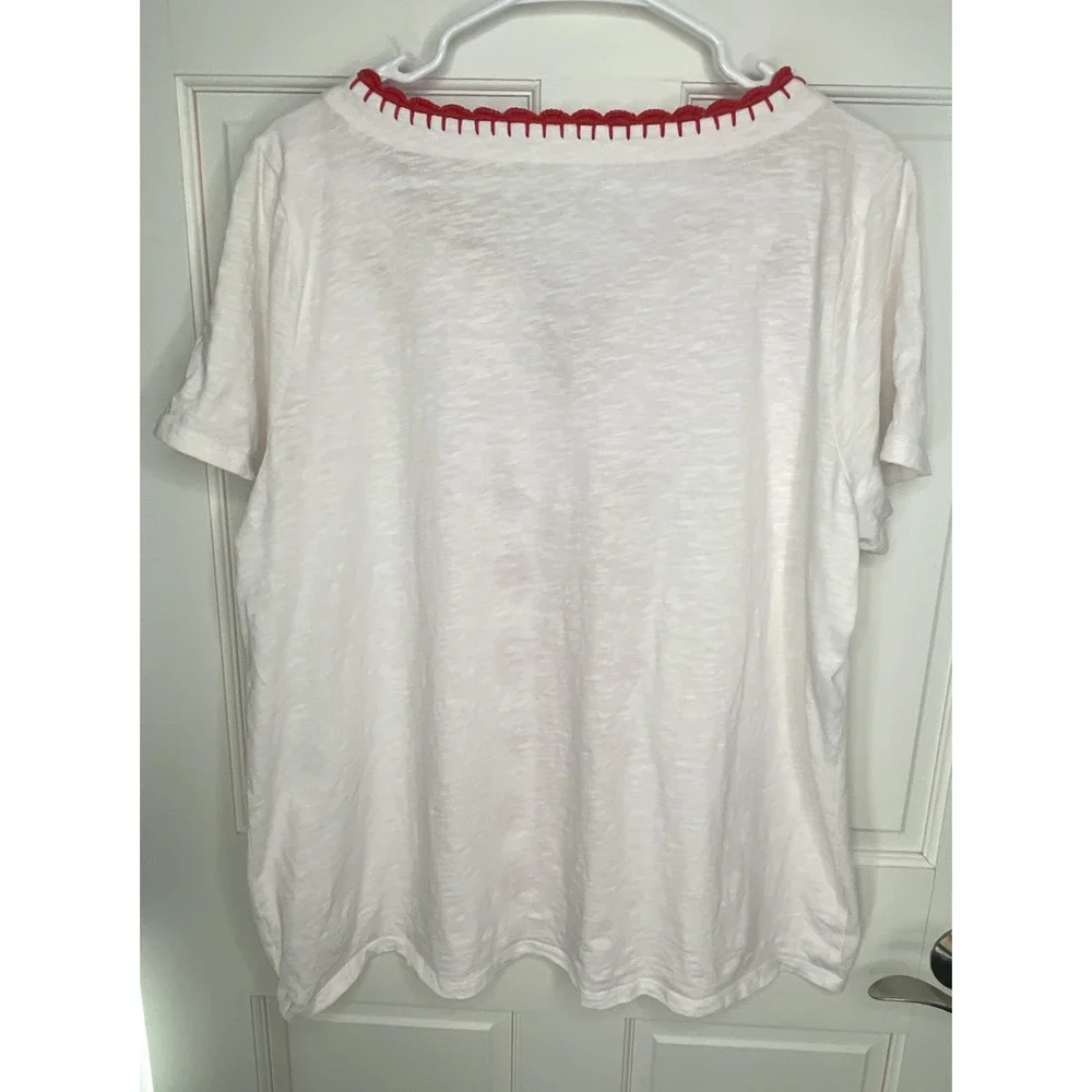 Talbots Women's Aztec Embroidered Short Sleeve Top Sz Petite 2XL 100% Cotton